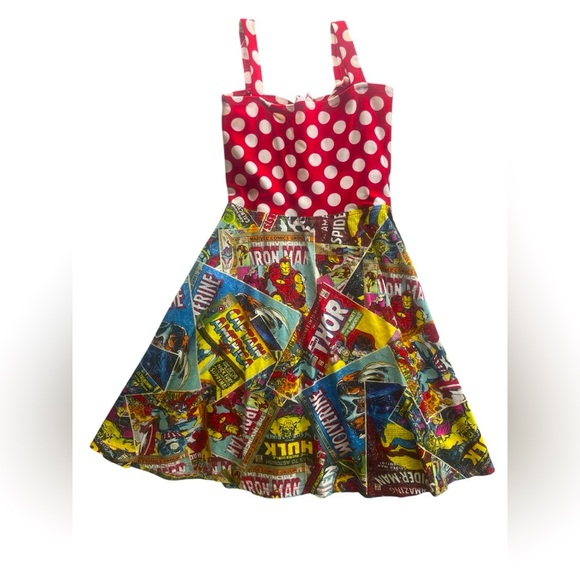 Marvel Comics Avengers Comic Print Polka Dot Dress Toddler Girls Size 3T - Picture 2 of 2